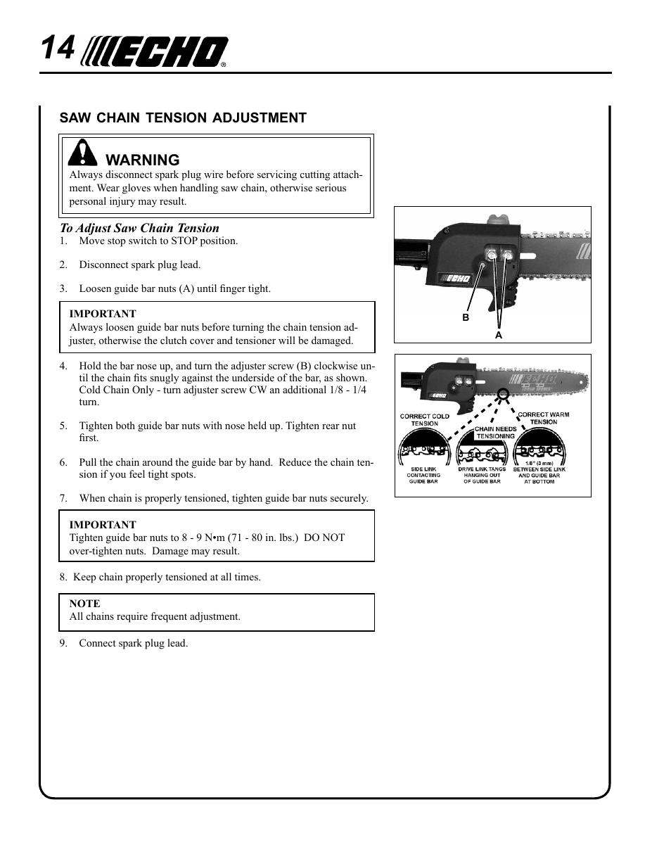 Warning | Echo PPF-280 User Manual | Page 14 / 36