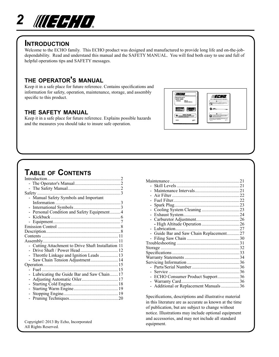 Echo PPF-280 User Manual | Page 2 / 36