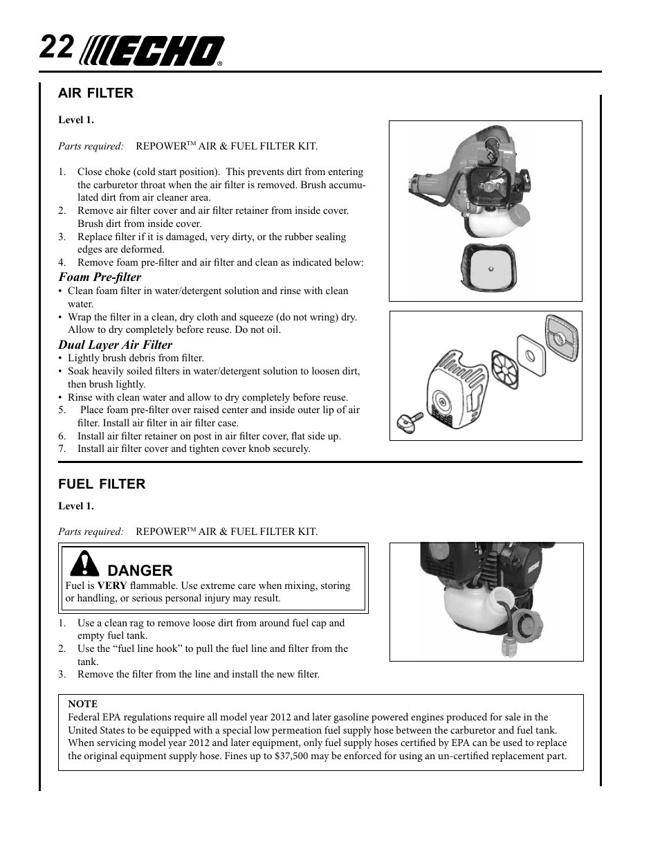 Danger | Echo PPF-280 User Manual | Page 22 / 36