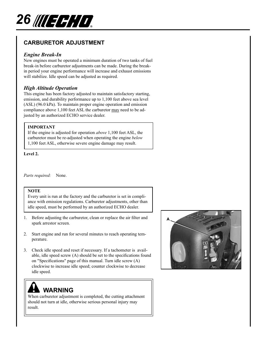 Warning | Echo PPF-280 User Manual | Page 26 / 36