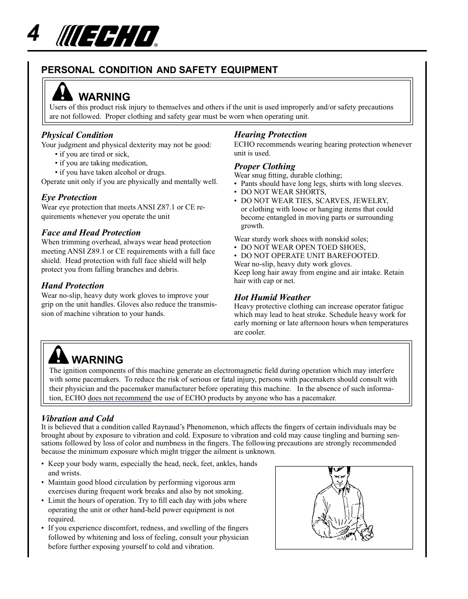 Warning | Echo PPF-280 User Manual | Page 4 / 36