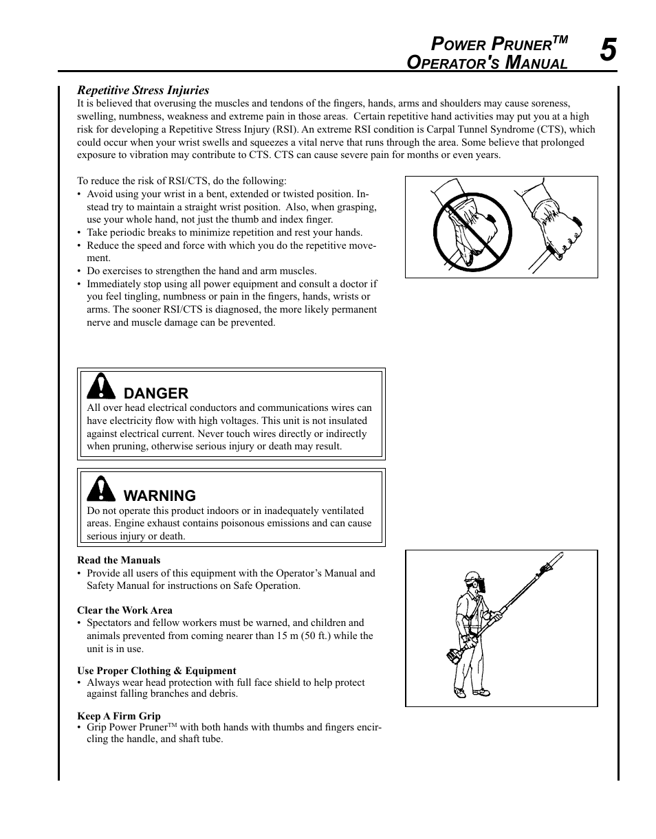 Danger, Warning | Echo PPF-280 User Manual | Page 5 / 36