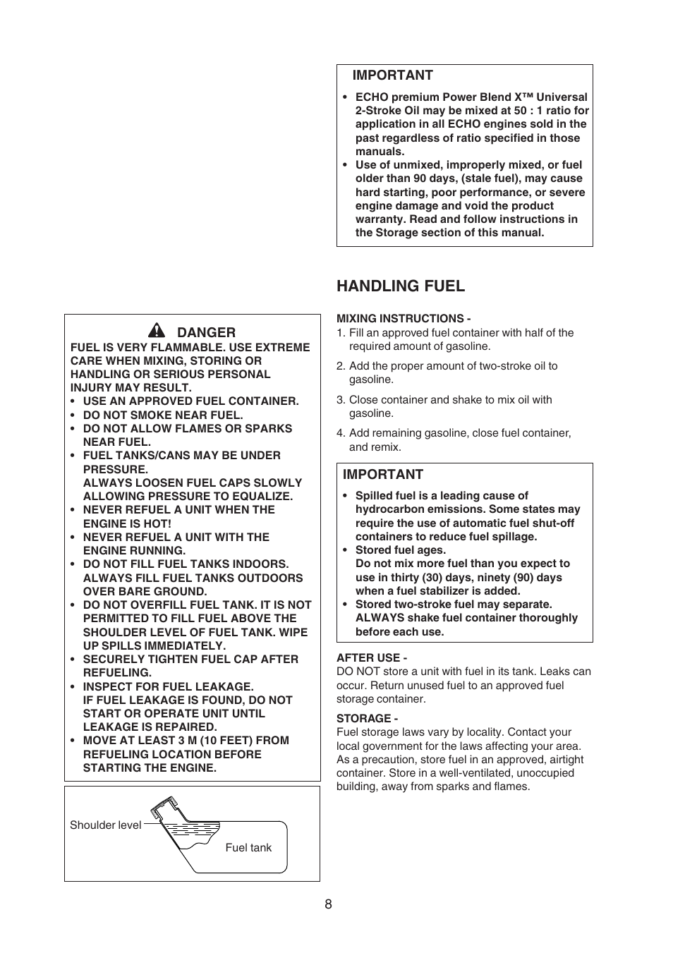 Handling fuel | Echo EDR-210 User Manual | Page 10 / 18