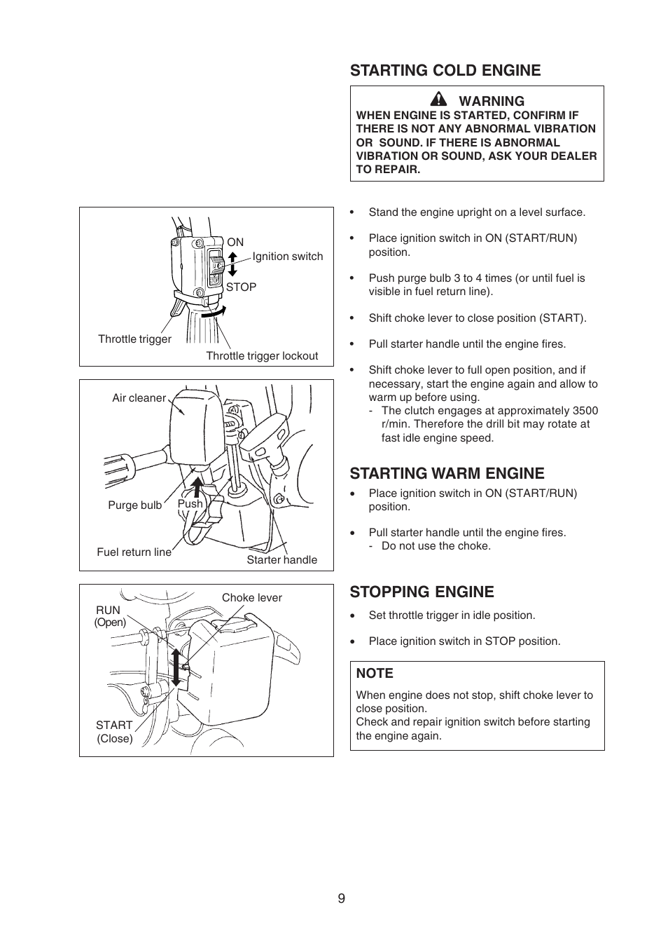 Starting cold engine, Stopping engine starting warm engine | Echo EDR-210 User Manual | Page 11 / 18