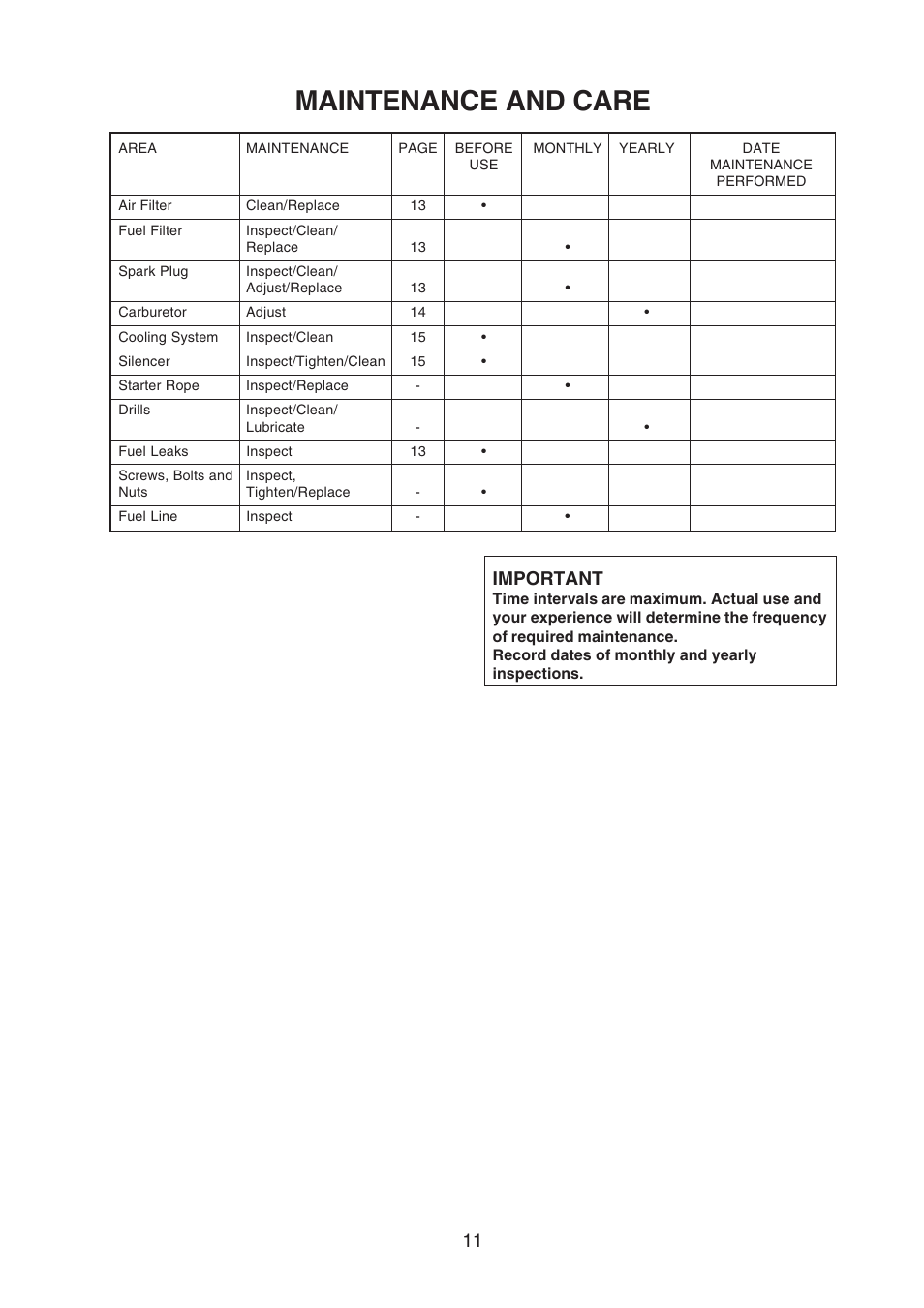 Maintenance and care, Important | Echo EDR-210 User Manual | Page 13 / 18