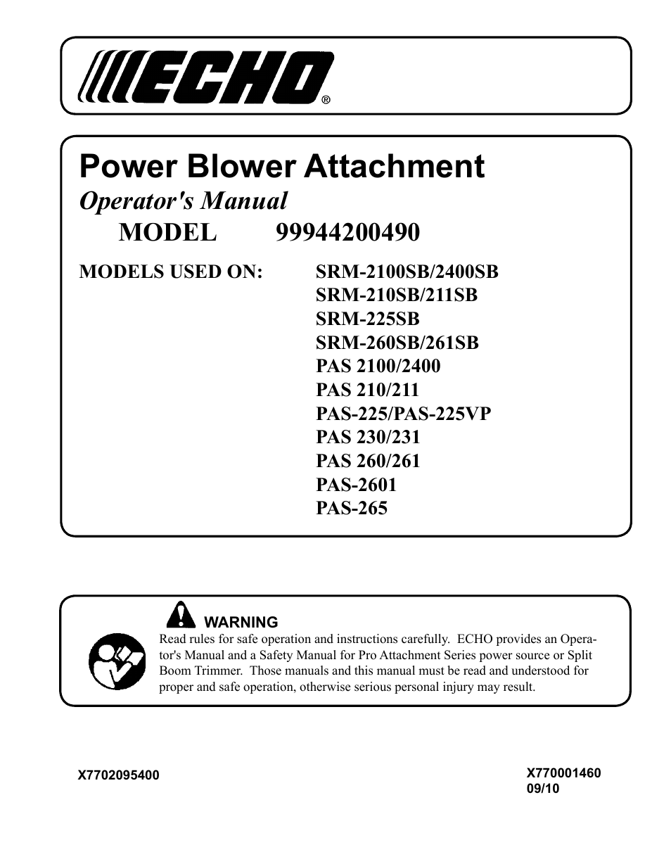 Echo 99944200490 User Manual | 12 pages