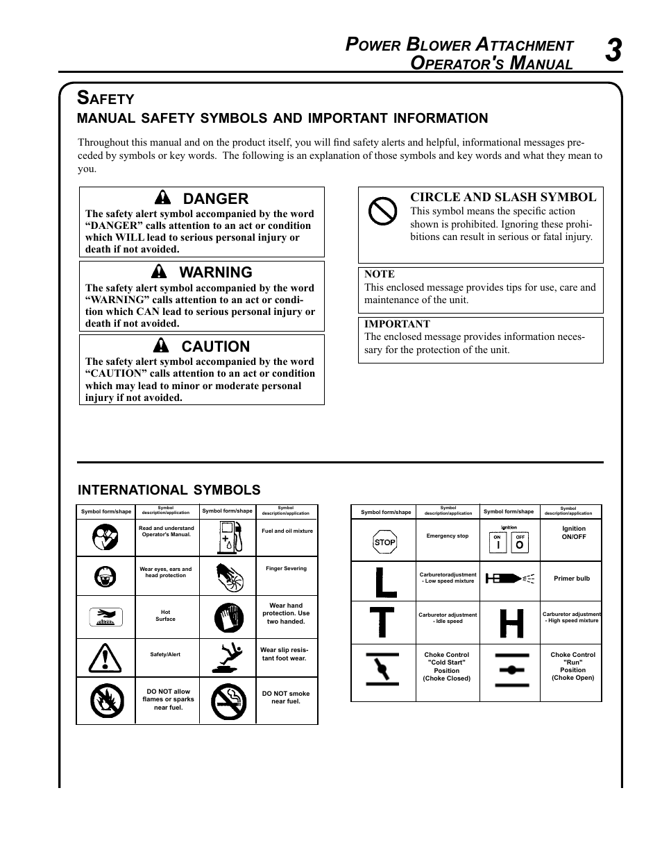 Safety, Warning, Caution | Danger, Ower, Lower, Ttachment, Perator, Anual, Afety manual | Echo 99944200490 User Manual | Page 3 / 12
