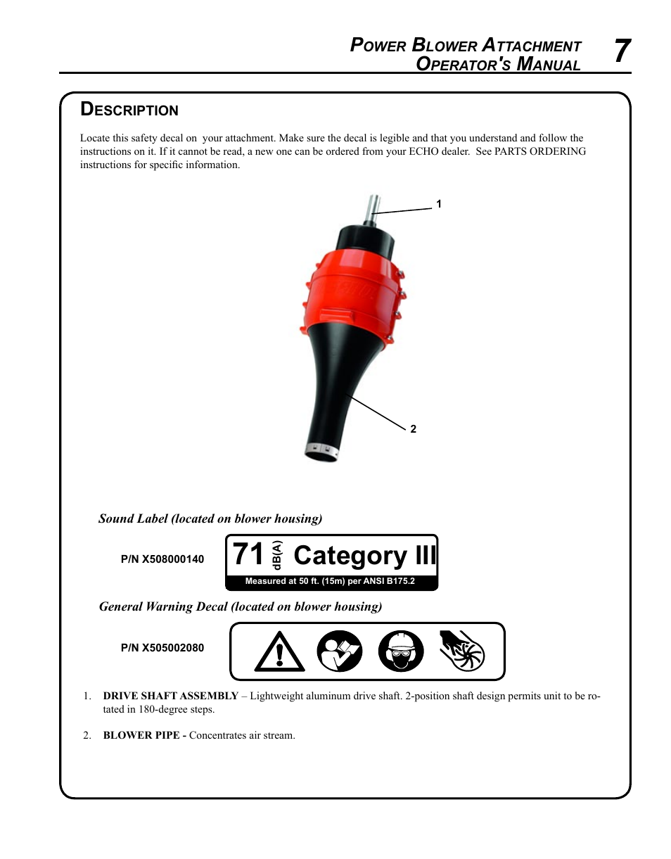 Description, Category iii | Echo 99944200490 User Manual | Page 7 / 12