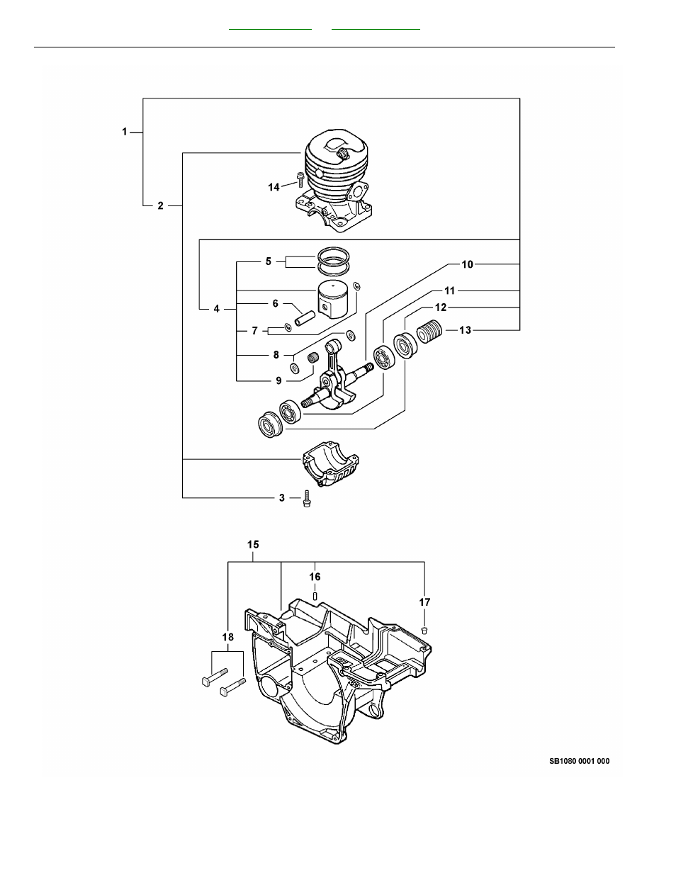 Engine, short block -- sb1080, engine cover | Echo cs-520 User Manual | Page 24 / 34