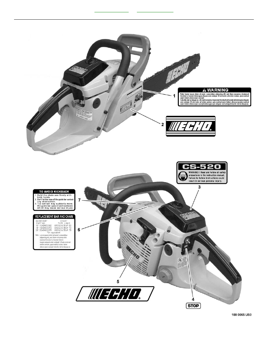Labels | Echo cs-520 User Manual | Page 26 / 34