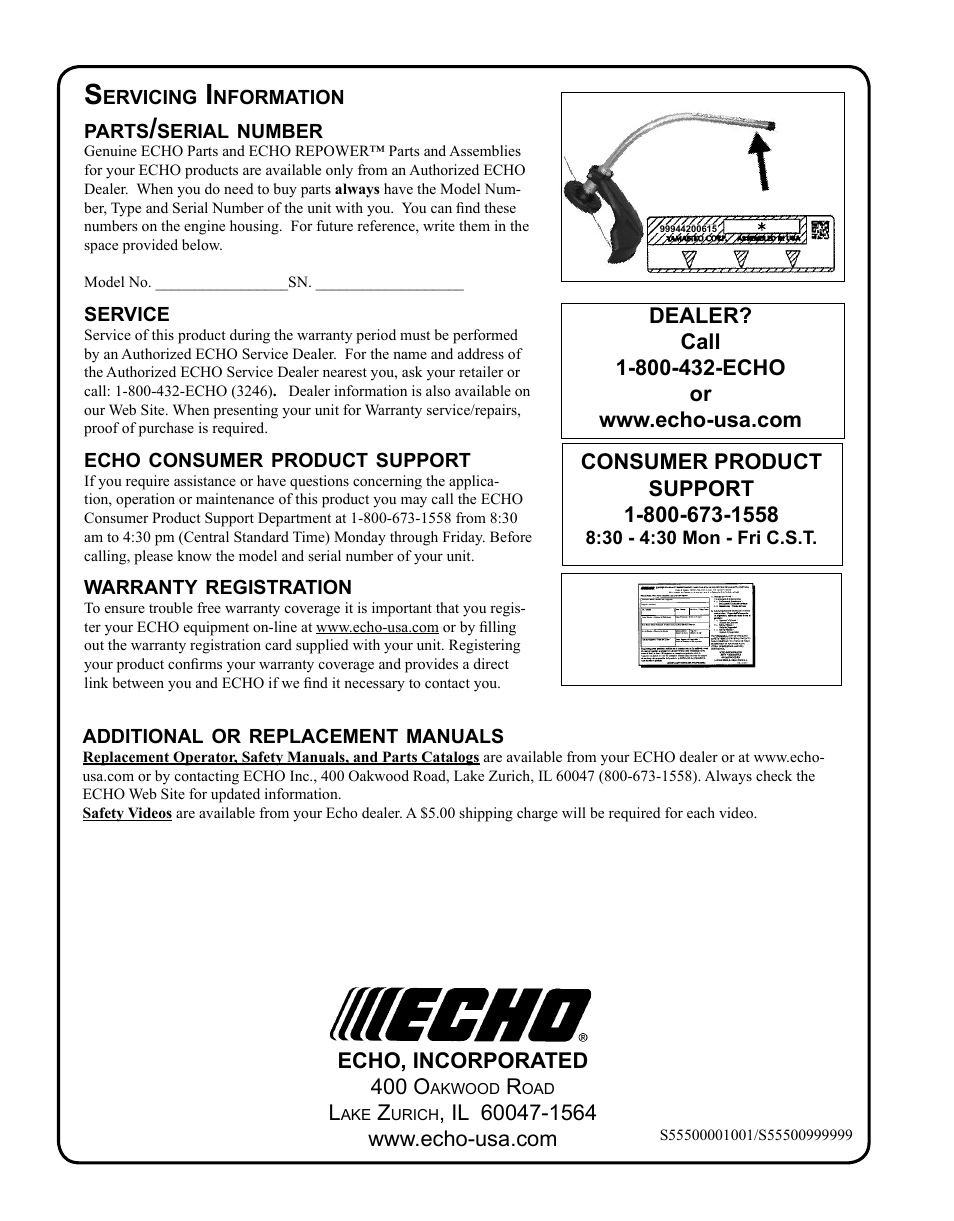 Servicing information | Echo PAS RAPID LOADER 99944200615 User Manual | Page 16 / 16