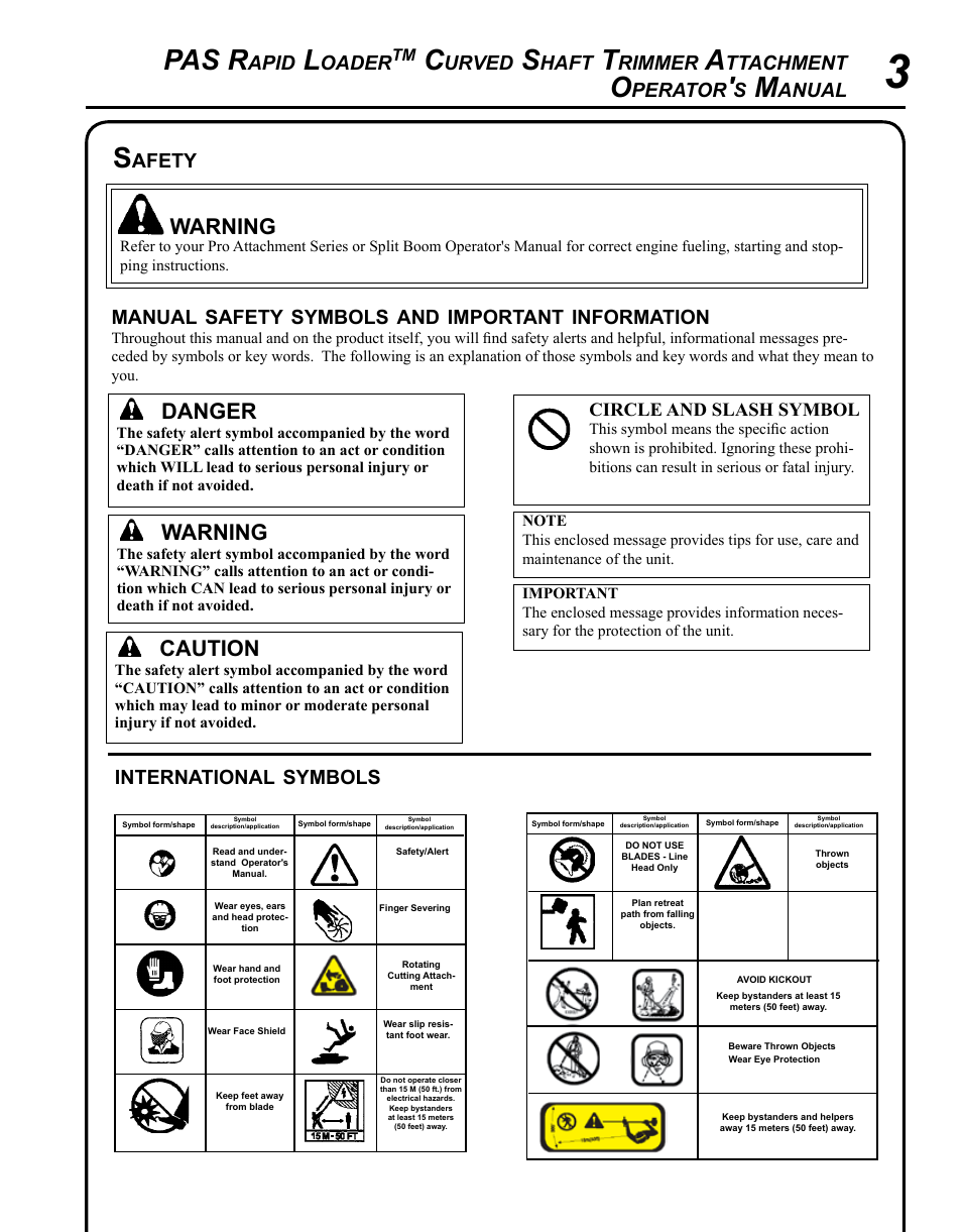Safety, Pas r, Warning | Caution, Danger, Apid, Oader, Urved, Haft, Rimmer | Echo PAS RAPID LOADER 99944200615 User Manual | Page 3 / 16
