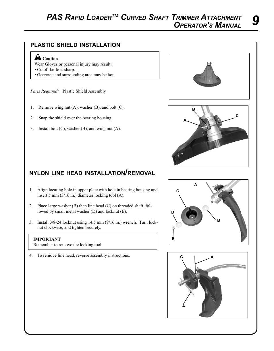 Power head shaft/attachment lower shaft assembly, Pas r | Echo PAS RAPID LOADER 99944200615 User Manual | Page 9 / 16