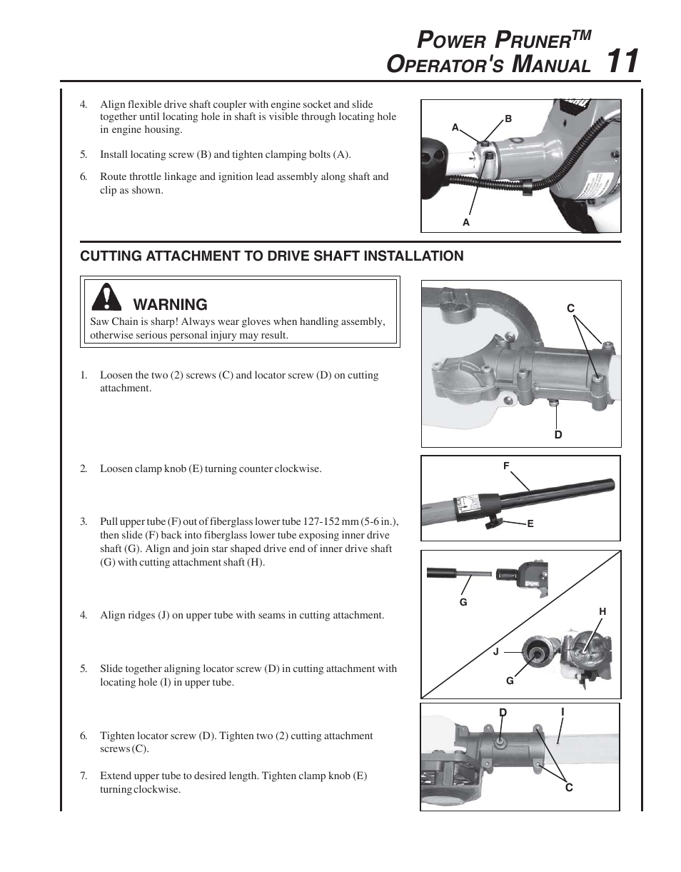 Cutting attachment to drive shaft installation, Ower, Runer | Perator, Anual | Echo PPT-265  EN User Manual | Page 11 / 32