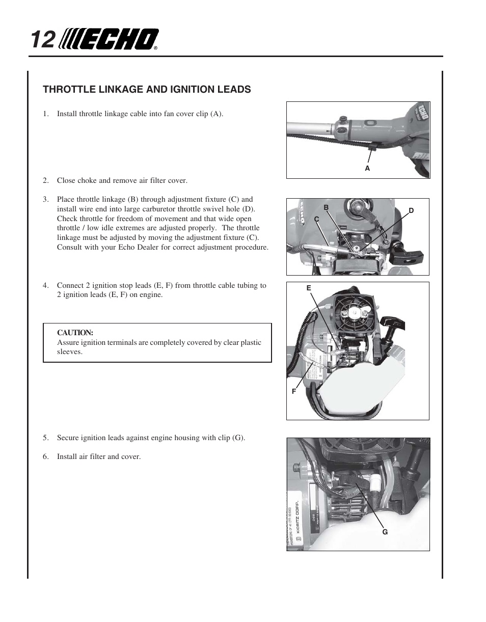 Throttle linkage and ignition leads | Echo PPT-265  EN User Manual | Page 12 / 32