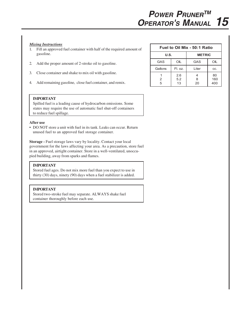 Ower, Runer, Perator | Anual | Echo PPT-265  EN User Manual | Page 15 / 32