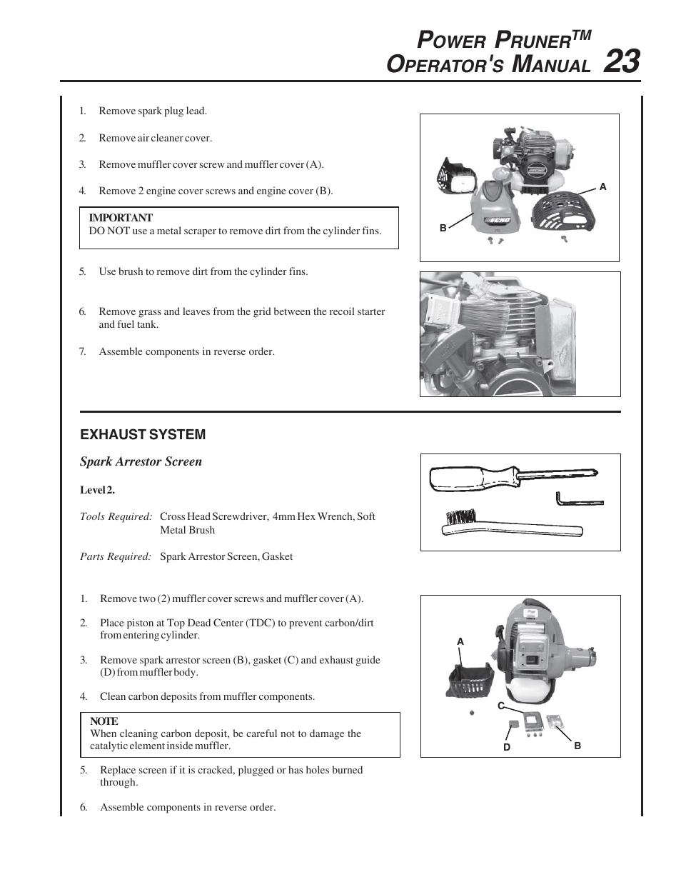 Exhaust system, Ower, Runer | Perator, Anual | Echo PPT-265  EN User Manual | Page 23 / 32