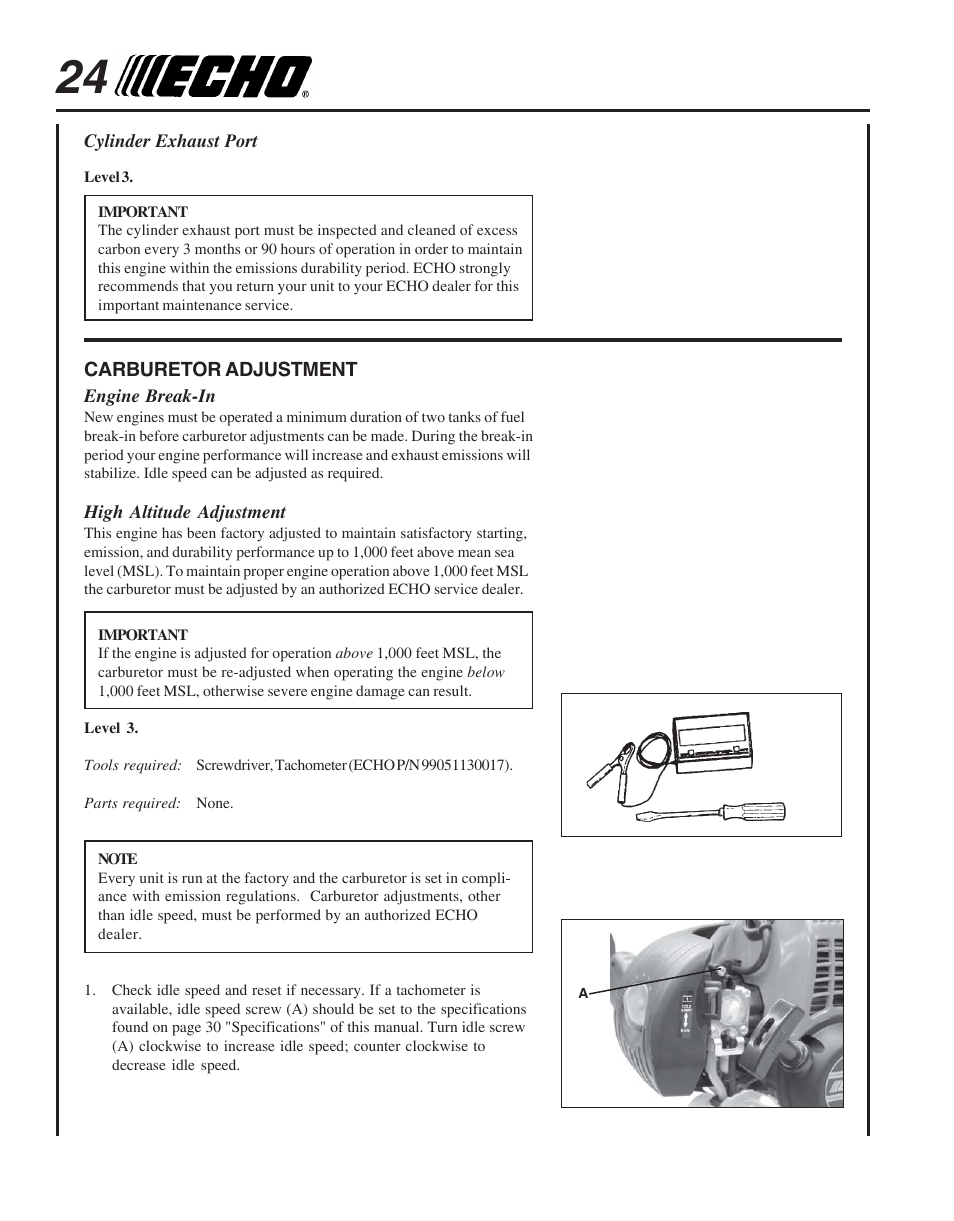 Carburetor adjustment | Echo PPT-265  EN User Manual | Page 24 / 32