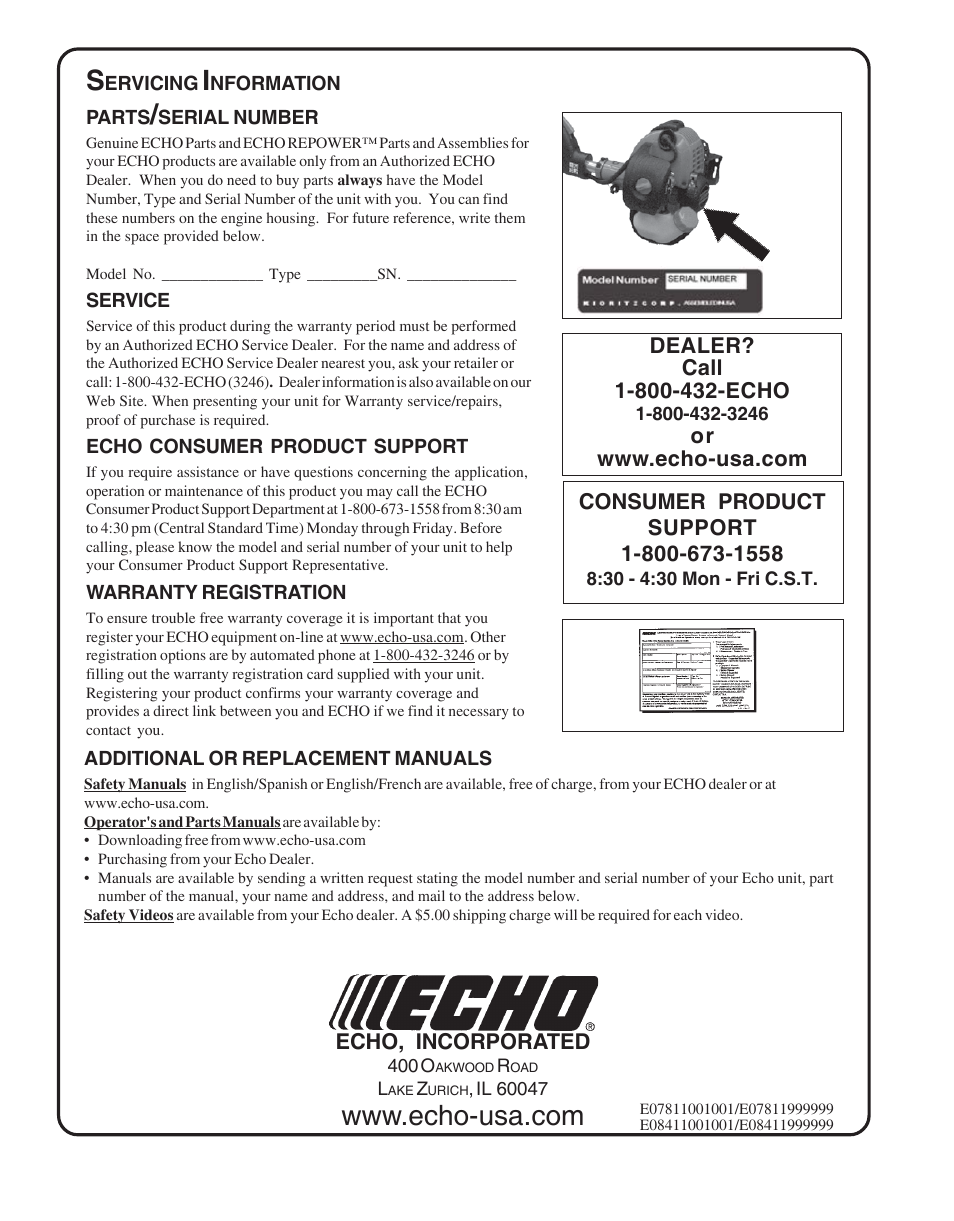 Servicing information | Echo PPT-265  EN User Manual | Page 32 / 32