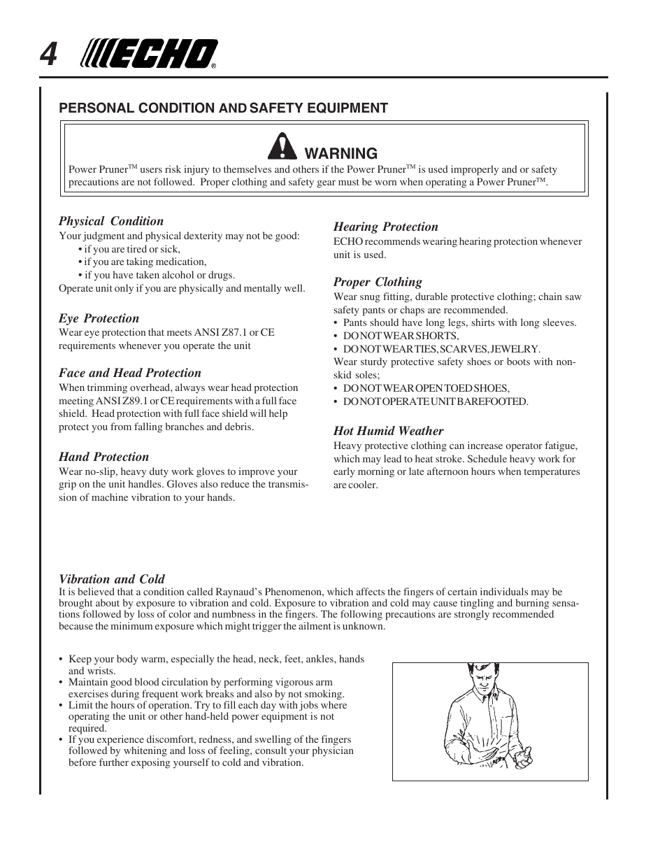 Warning | Echo PPT-265  EN User Manual | Page 4 / 32