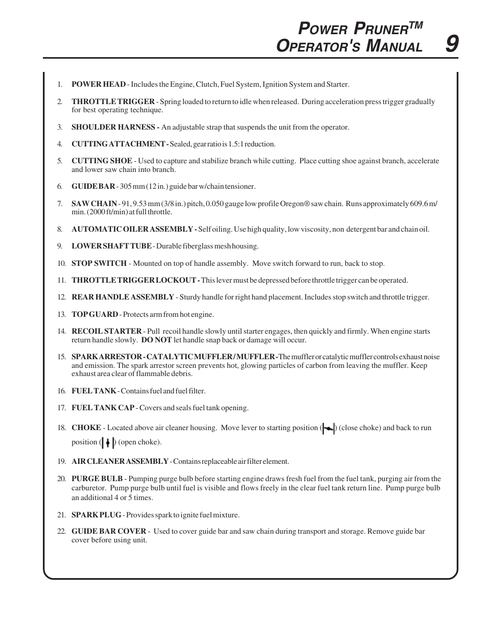 Ower, Runer, Perator | Anual | Echo PPT-265  EN User Manual | Page 9 / 32