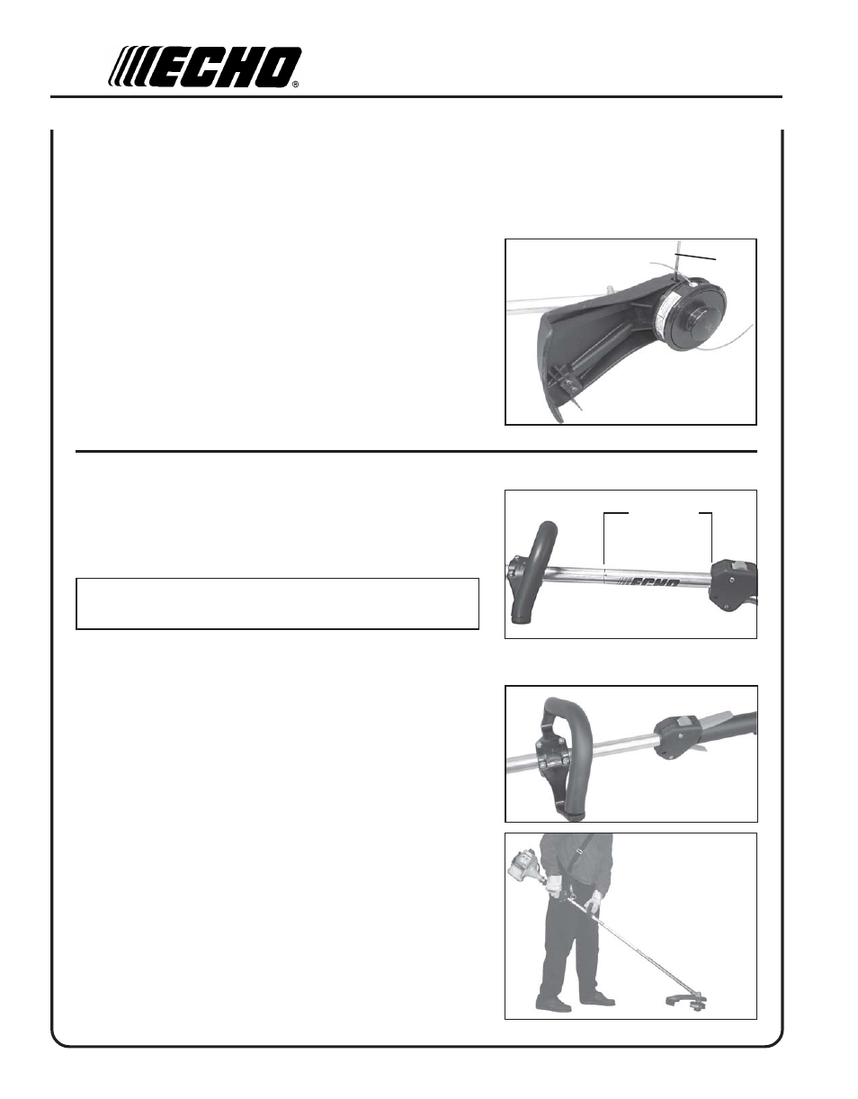 Nylon line head installation, Front handle adjustment | Echo SRM-230 User Manual | Page 10 / 28
