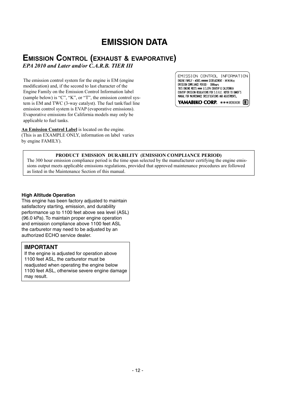 Emission data | Echo SHR-210 User Manual | Page 12 / 18