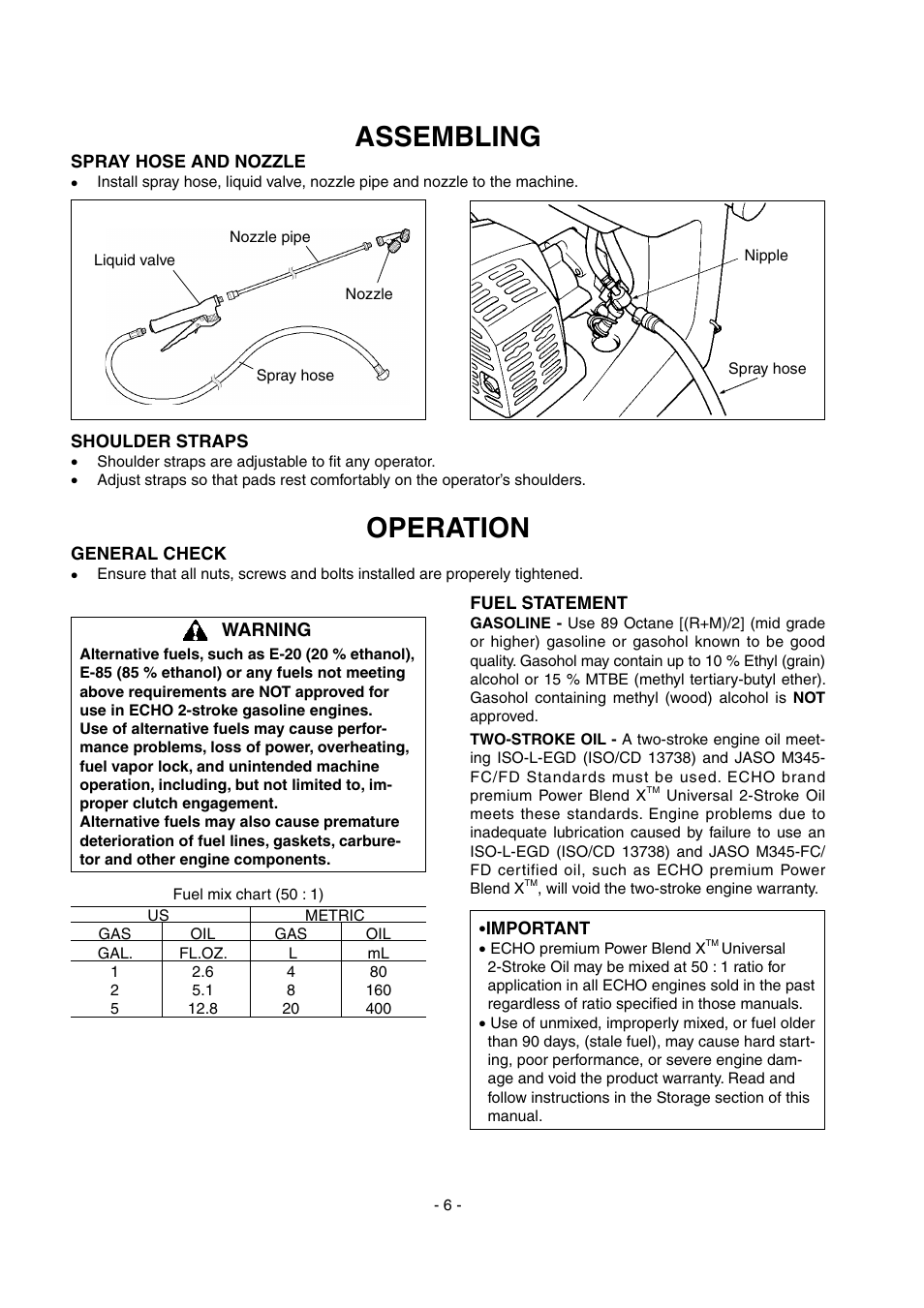 Assembling, Operation | Echo SHR-210 User Manual | Page 6 / 18