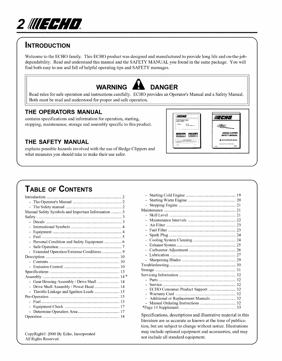 Echo HCA-261 User Manual | Page 4 / 35