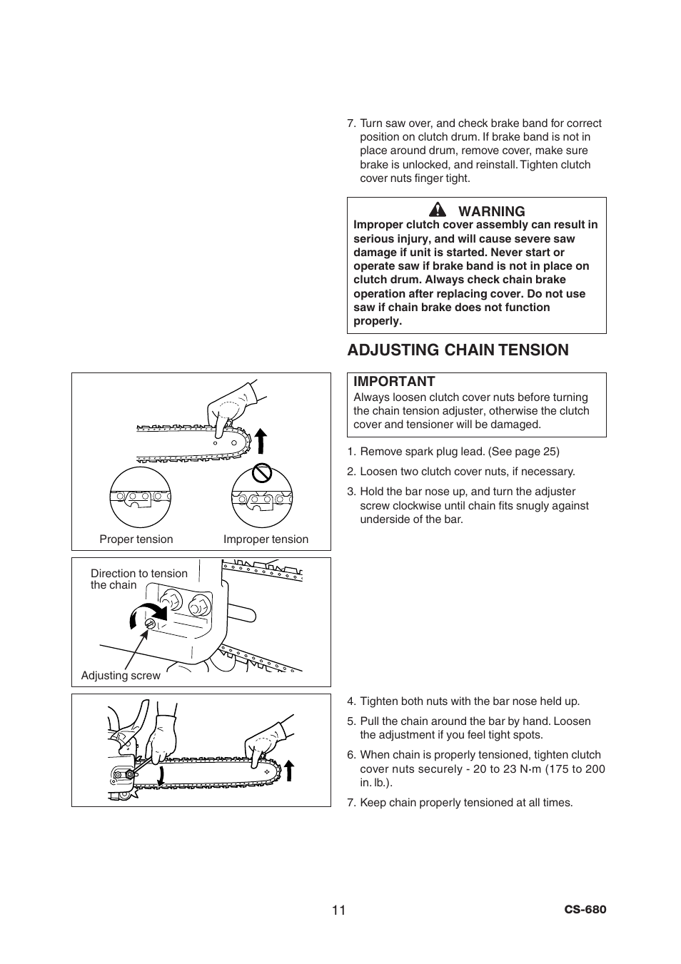 Adjusting chain tension | Echo CS-680 User Manual | Page 13 / 32