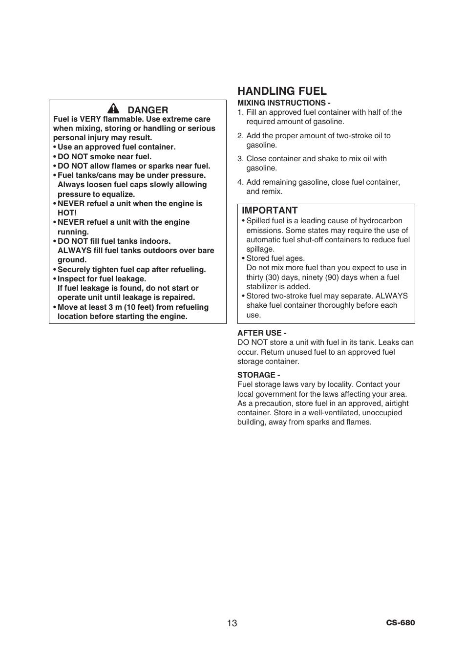 Handling fuel | Echo CS-680 User Manual | Page 15 / 32