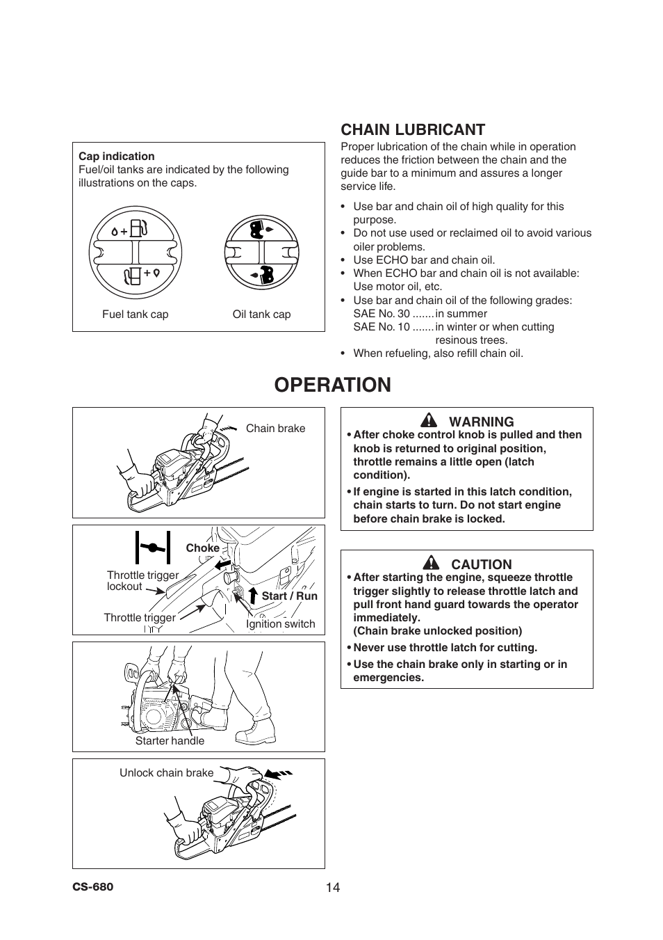Operation, Chain lubricant | Echo CS-680 User Manual | Page 16 / 32