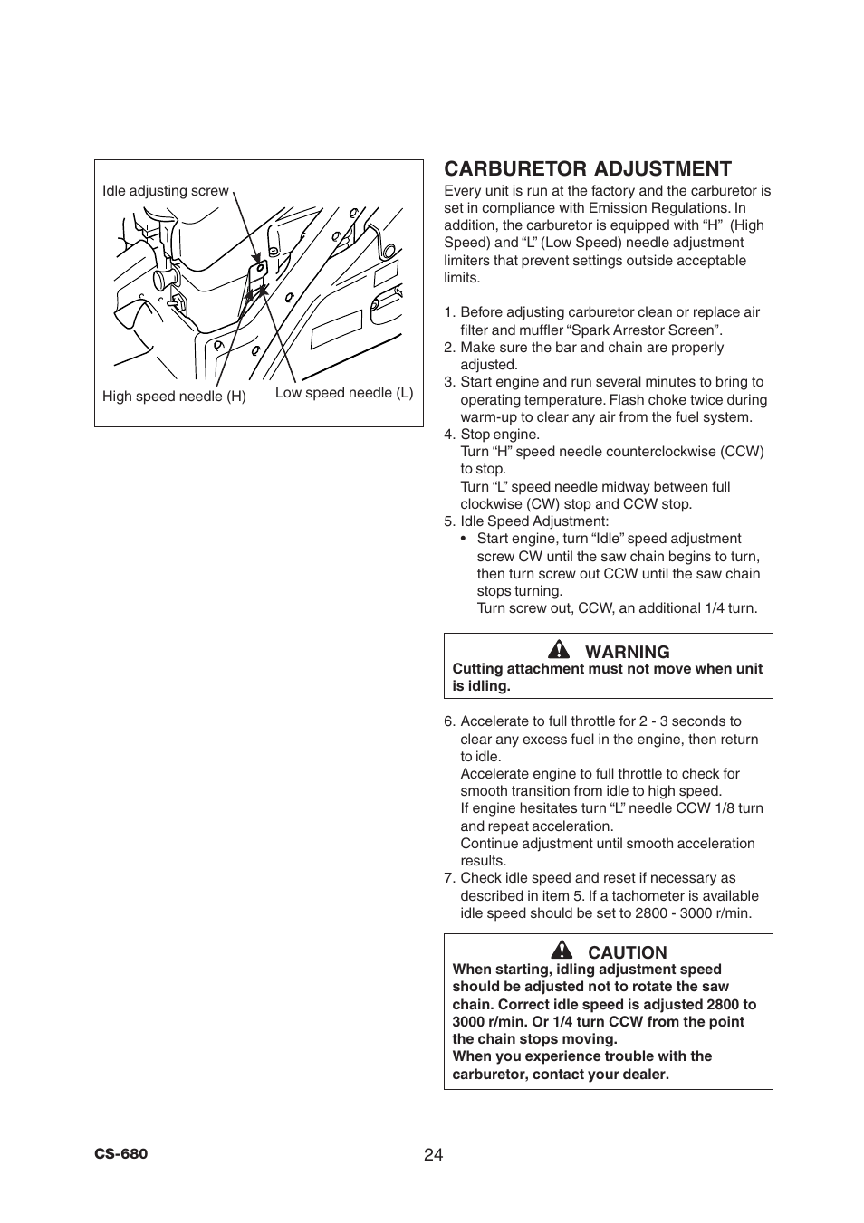 Carburetor adjustment | Echo CS-680 User Manual | Page 26 / 32