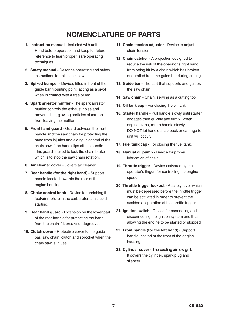 Nomenclature of parts | Echo CS-680 User Manual | Page 9 / 32