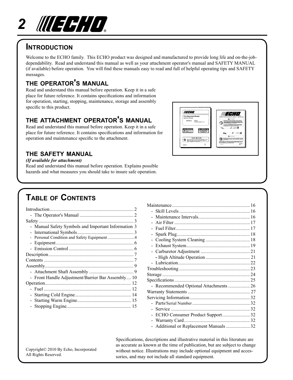 Echo PRO ATTACHMENT SERIES PAS-265 User Manual | Page 2 / 32