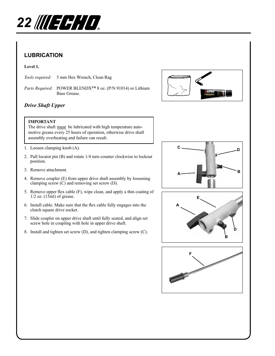 Lubrication | Echo PRO ATTACHMENT SERIES PAS-265 User Manual | Page 22 / 32