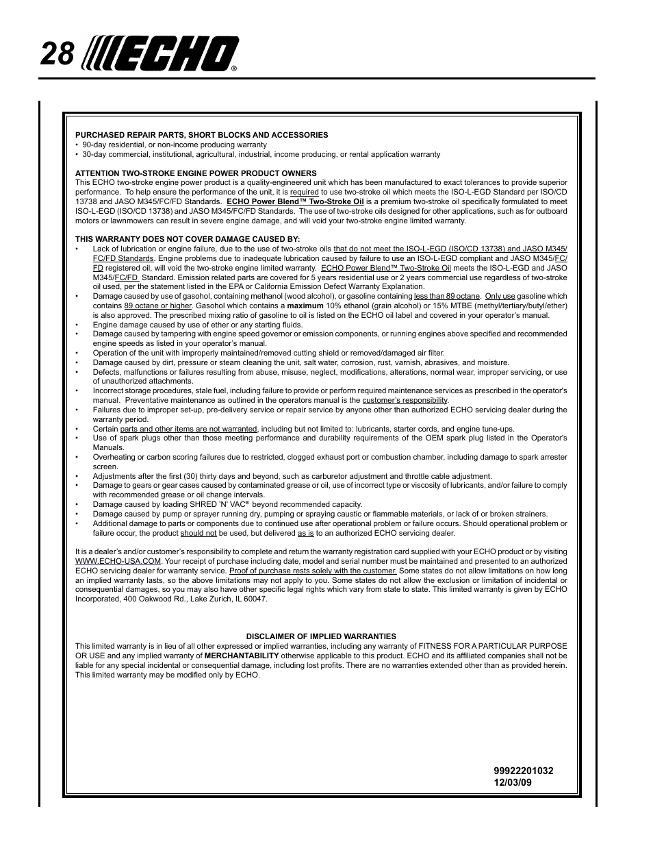 Echo PRO ATTACHMENT SERIES PAS-265 User Manual | Page 28 / 32