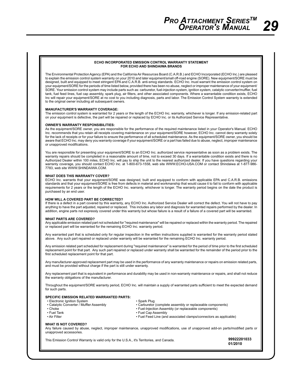 Ttachment, Eries, Perator | Anual | Echo PRO ATTACHMENT SERIES PAS-265 User Manual | Page 29 / 32