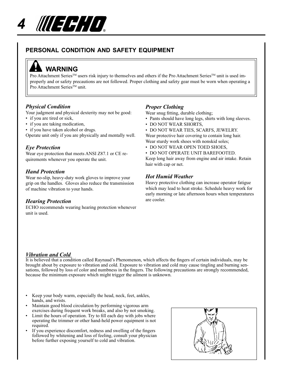 Warning | Echo PRO ATTACHMENT SERIES PAS-265 User Manual | Page 4 / 32