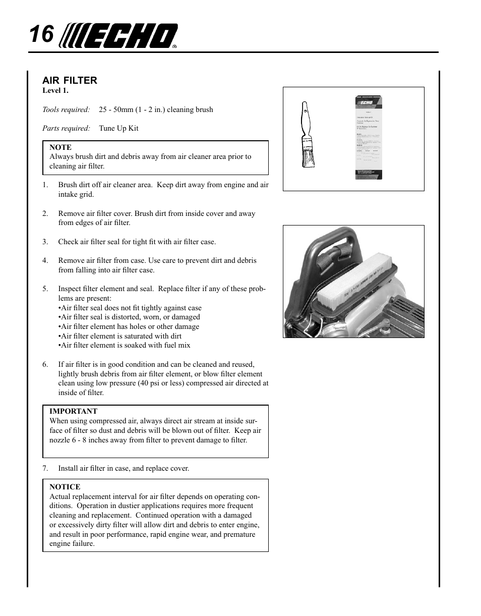 Air filter | Echo PB-620H User Manual | Page 16 / 28