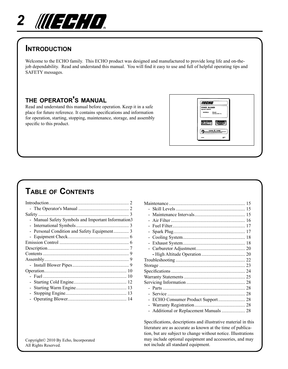 Echo PB-620H User Manual | Page 2 / 28