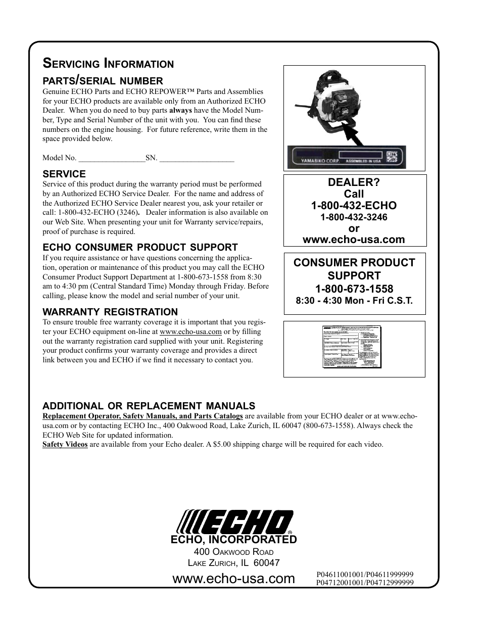 Servicing information | Echo PB-620H User Manual | Page 28 / 28