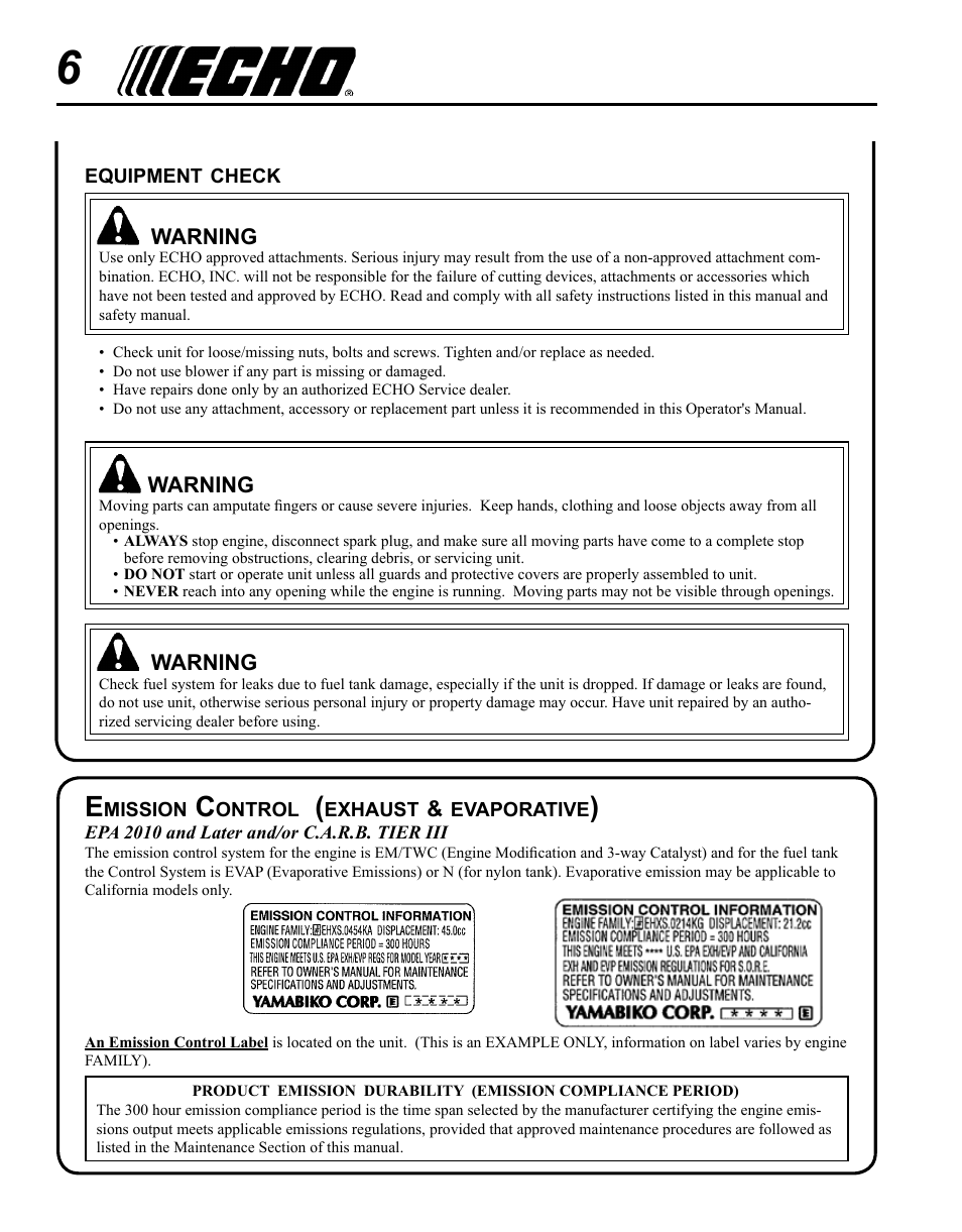 Emission control (exhaust & evaporative) | Echo PB-620H User Manual | Page 6 / 28