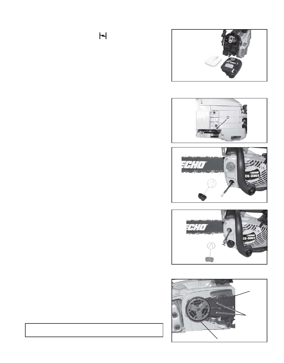 Air filter, Automatic oiler, Oil strainer | Fuel strainer, Guide bars and oil holes | Echo CS-330T User Manual | Page 17 / 28