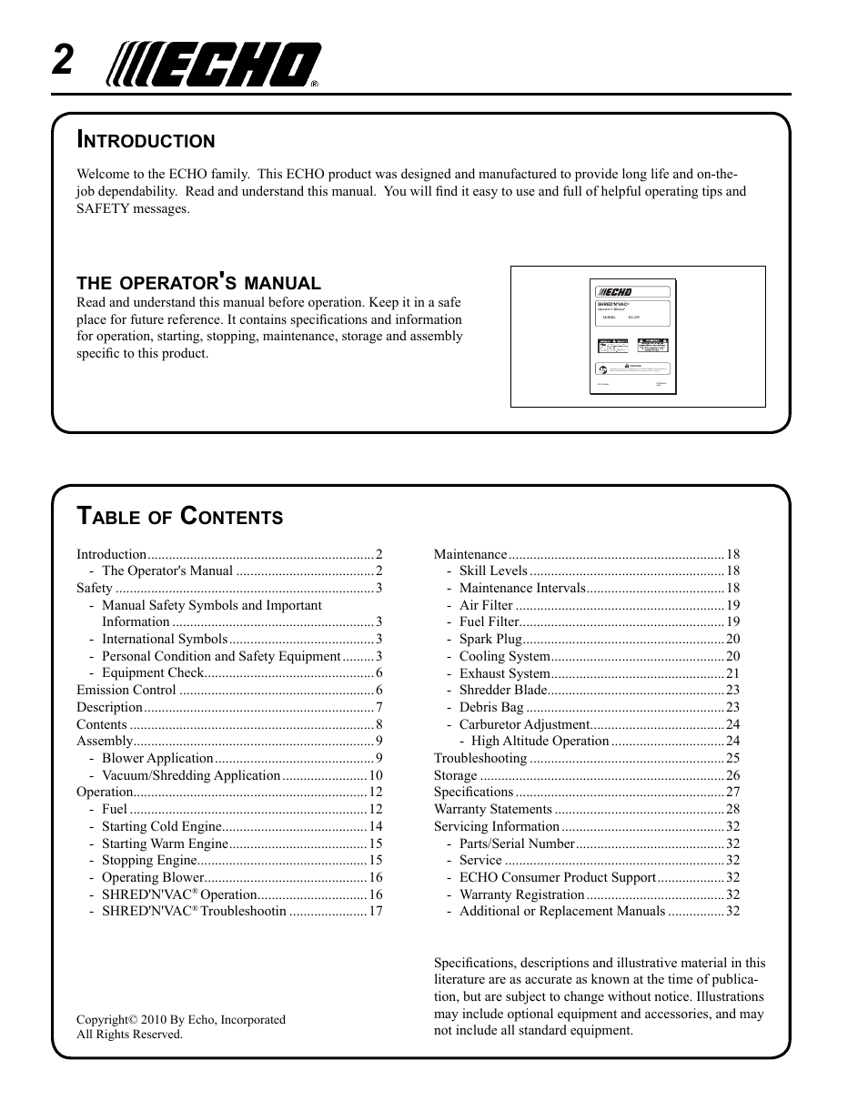 Echo SHRED'N'VAC ES-255 User Manual | Page 2 / 32