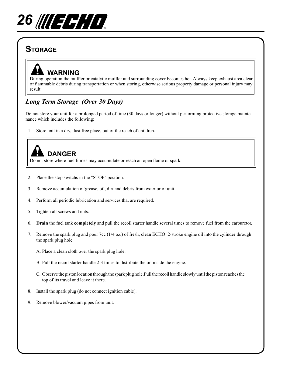 Storage | Echo SHRED'N'VAC ES-255 User Manual | Page 26 / 32