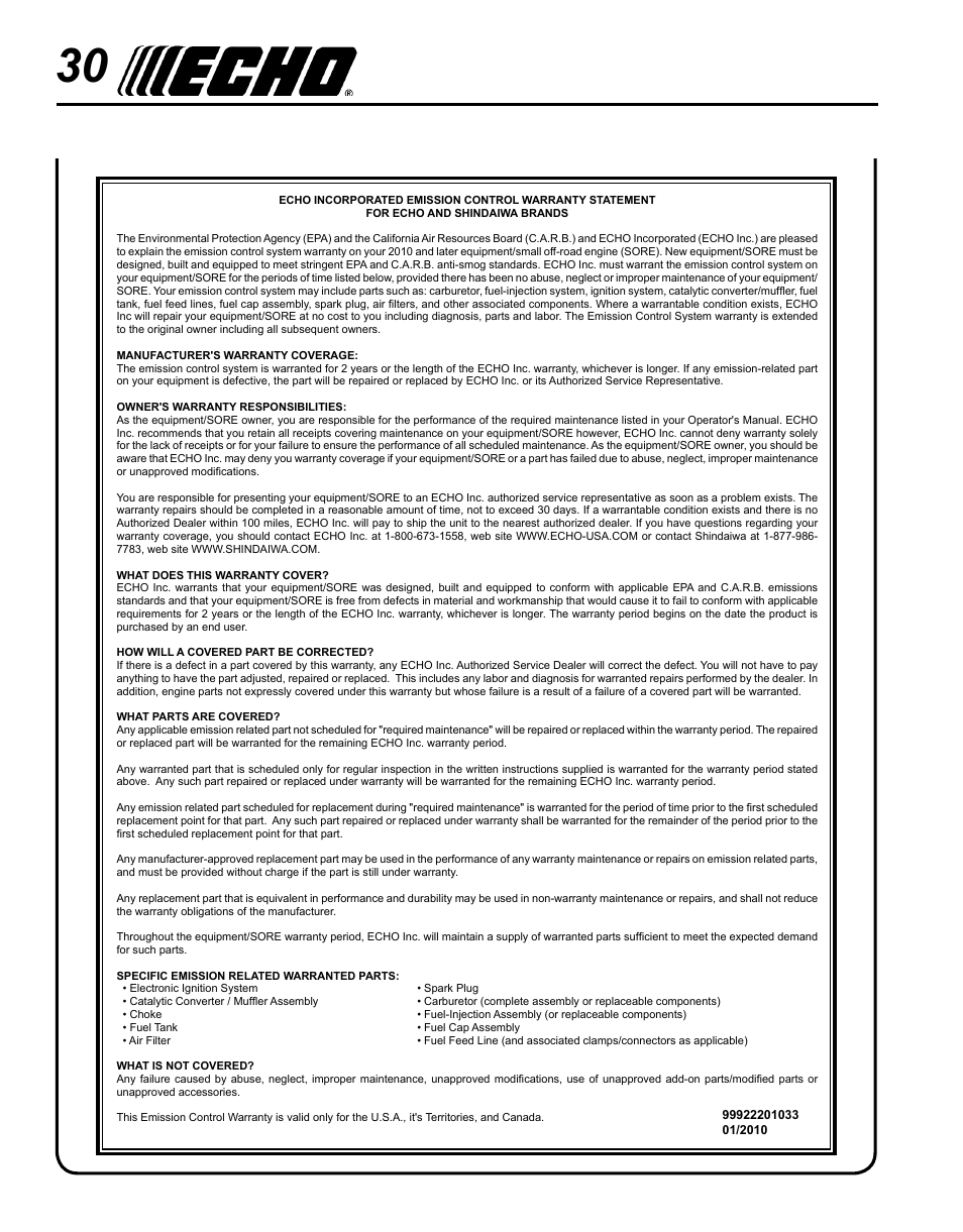 Echo SHRED'N'VAC ES-255 User Manual | Page 30 / 32