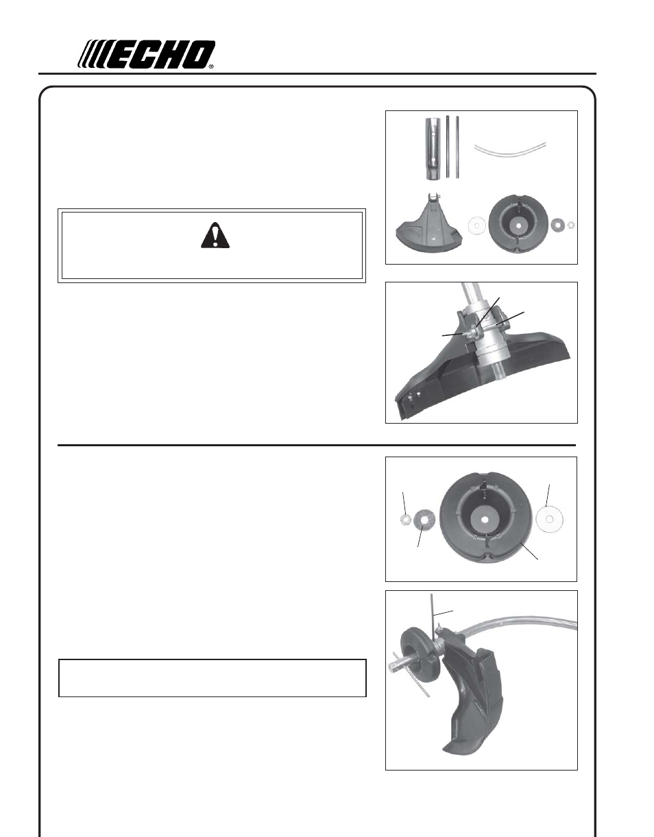 Assembly, Plastic shield installation, Nylon line head installation | Echo GT-251E User Manual | Page 10 / 28