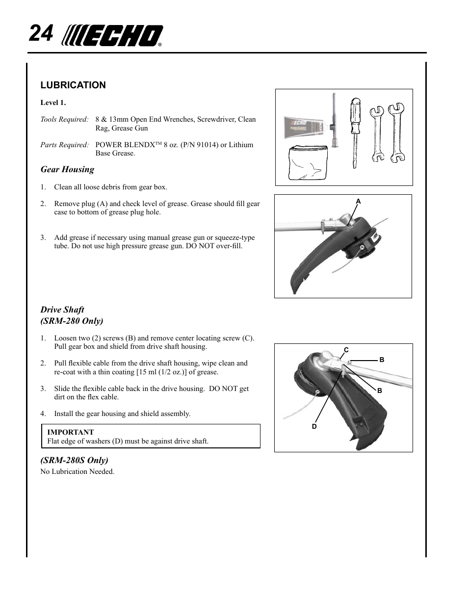 Lubrication | Echo SRM-280 User Manual | Page 24 / 36