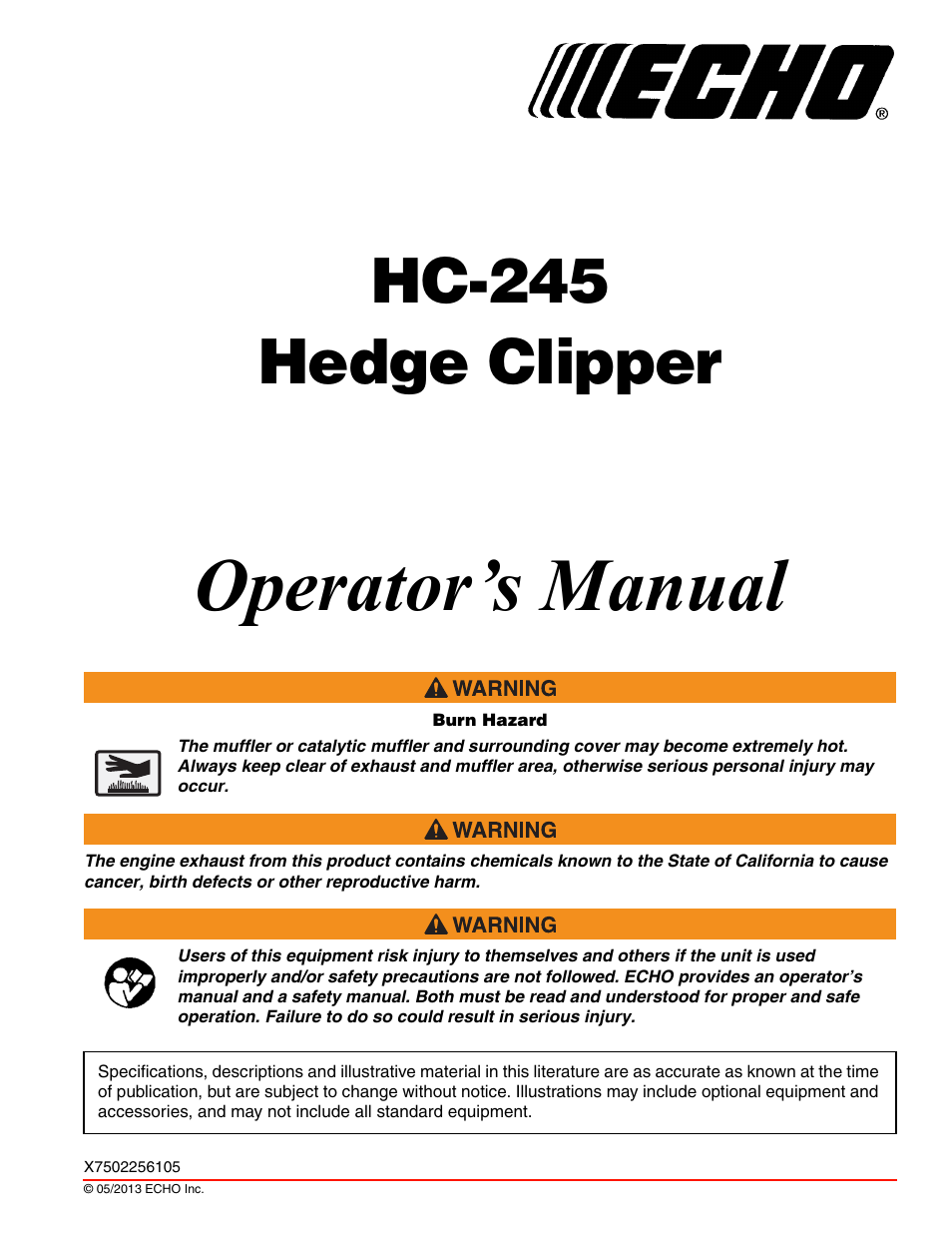 Echo HC-245 User Manual | 32 pages